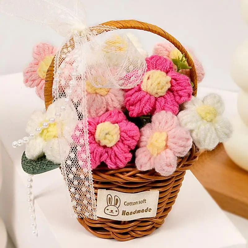 Bouquet de fleurs au crochet, tricoté à la main, décoration de maison de noël, cadeau pour femme, ép