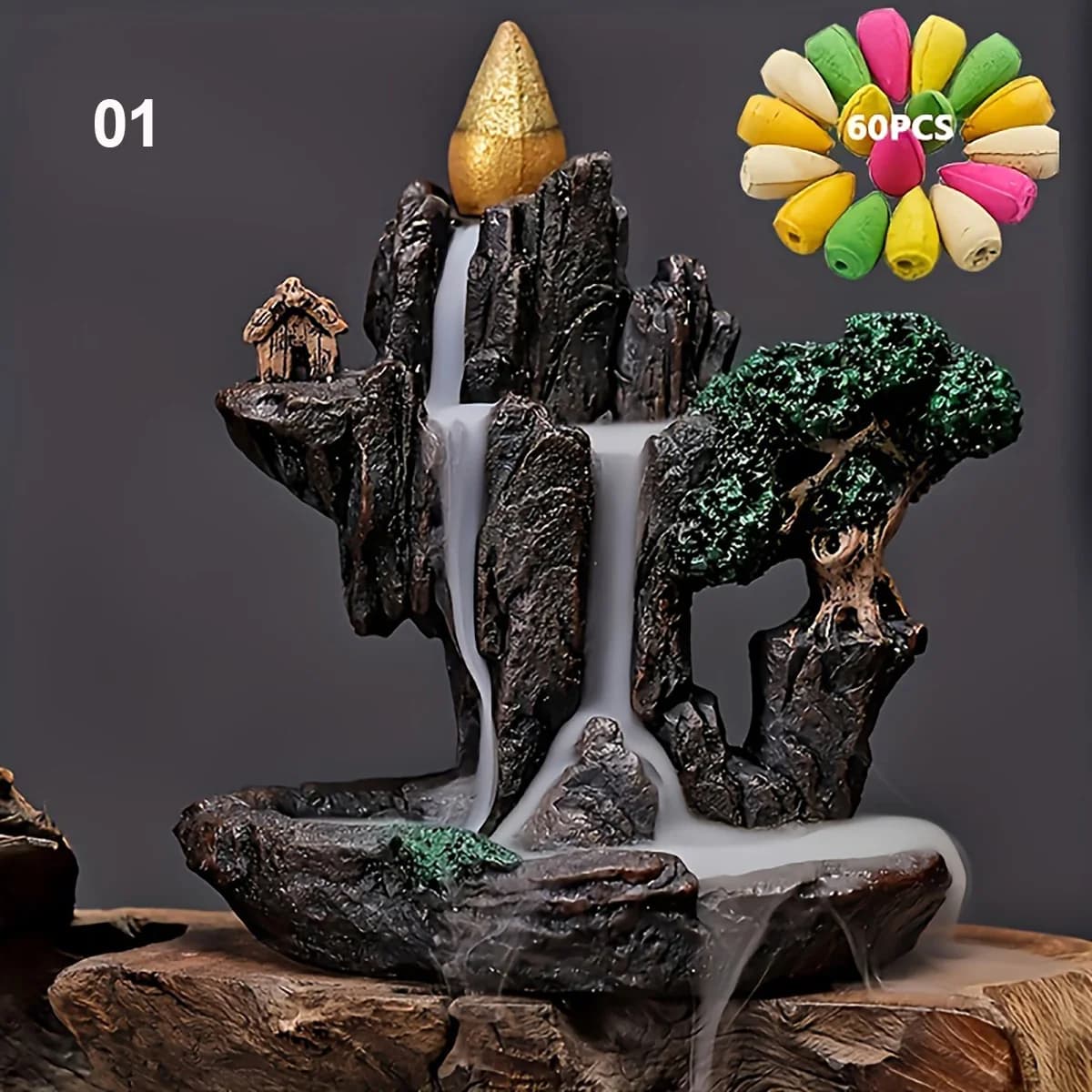 1pc montagnes rivière cascade Reflux brûleur d'encens fontaine reflux arôme fumée encensoir artisana