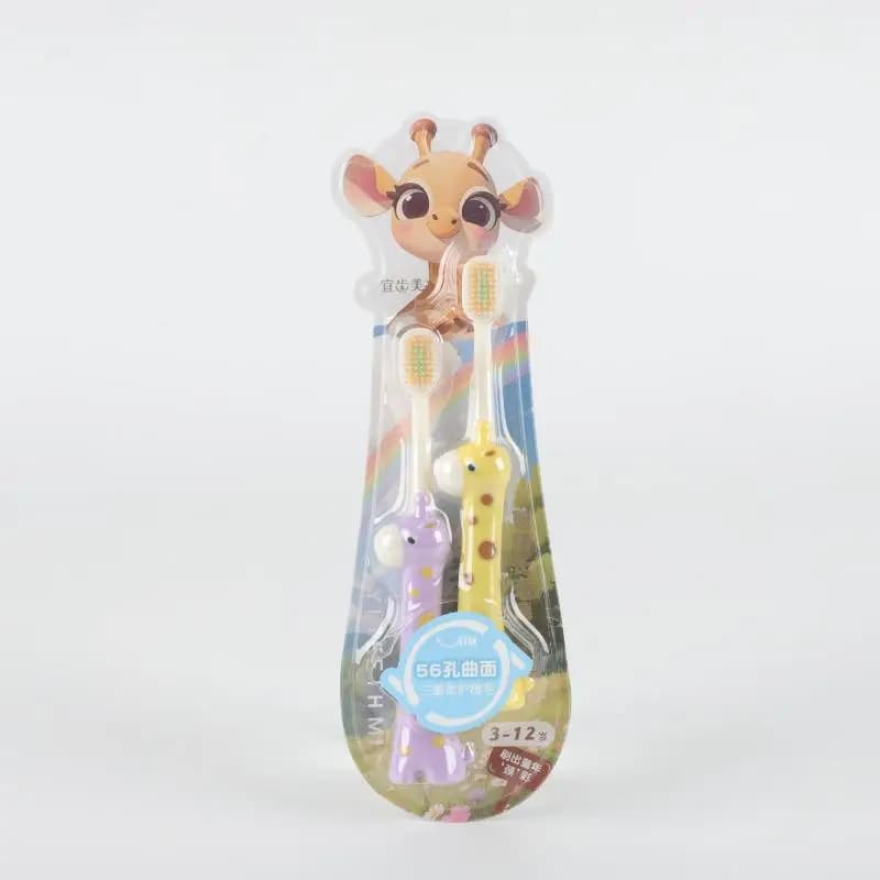 2 pièces poils souples enfants brosses à dents en forme de girafe enfant dessin animé brosse à dents
