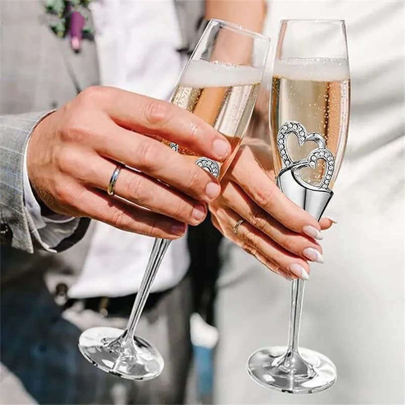 Verres à Champagne de Mariage avec Coeurs à l'Intérieur, Flûte de Grillage Dorée, Verre à Vin, Gobelet, ixdes Amoureux, Cadeaux de la Journée de Léon
