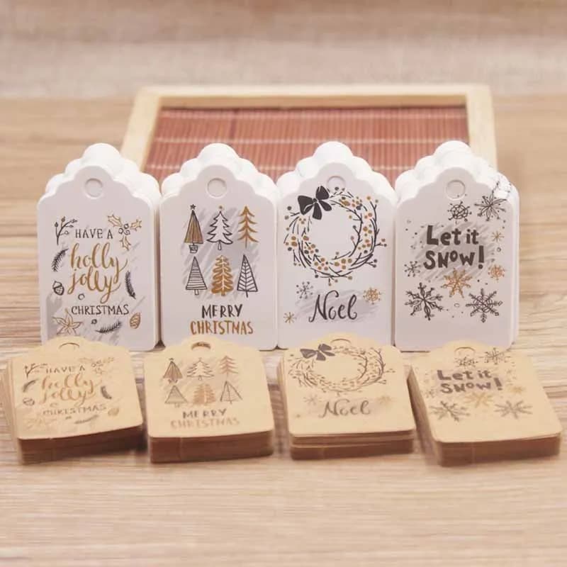 100 pièces 5*3 cm étiquettes joyeux noël carte en papier Kraft étiquette cadeau