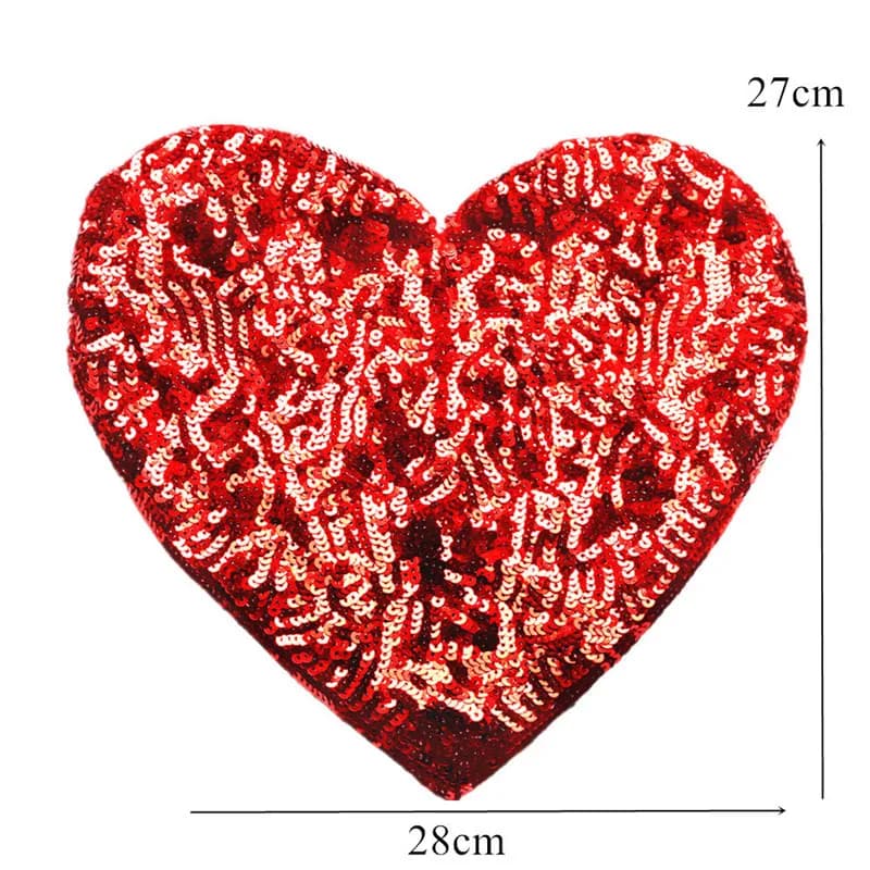 Patchs à Coudre en Forme de Cœur Rouge de 28cm, Broderie Brillante, pour Robe, Sac, Jean, T-shirt, Bricolage, Décoration Artisanale