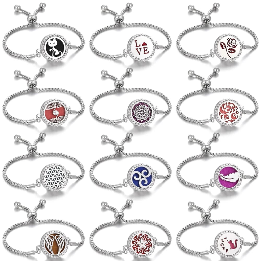 Bracelet Diffuseur d'Aromathérapie, Bijoux de Noël Réglables, Arbre de Vie, Fleur, sexuellement, Médaillon