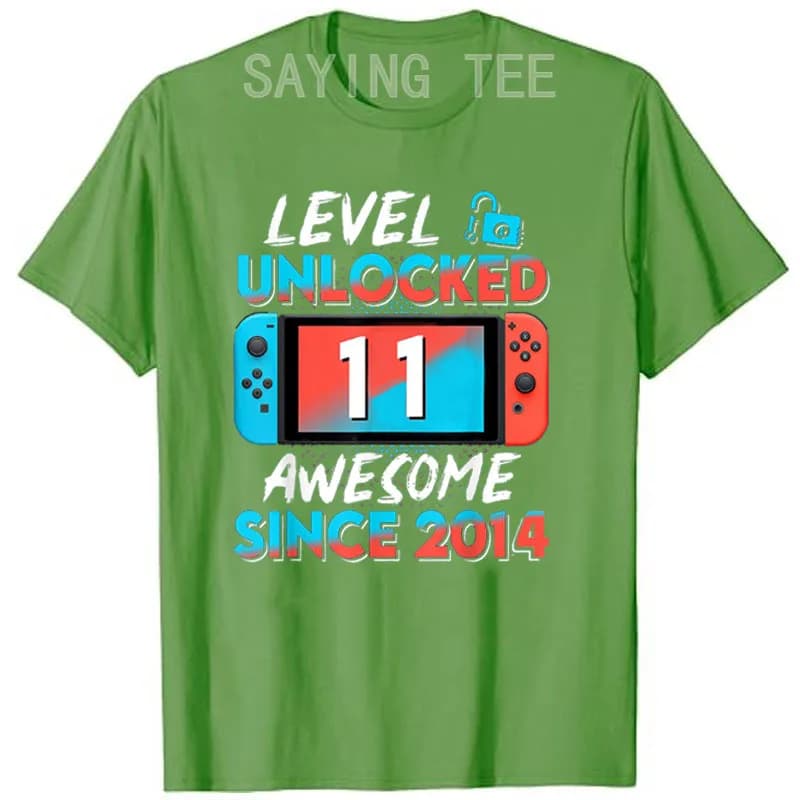 T-shirt gamer débloqué depuis 2014, 11 ans, 11e anniversaire, cadeaux pour les fils, niveau 11, manette de jeu