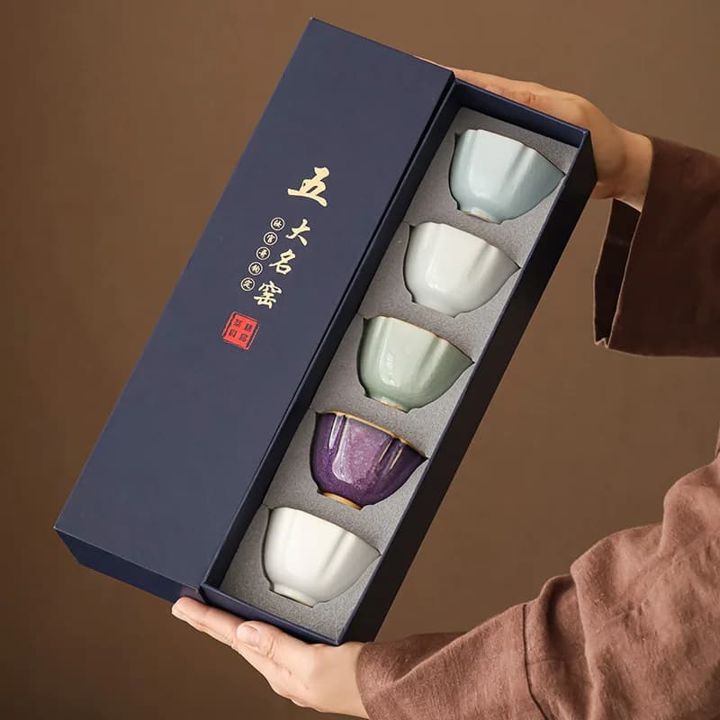 Service à thé cinq kilos célèbres, 5 tasses, ensemble complet de cérémonie du thé Antique, coffret cadeau de thé Kung Fu domestique