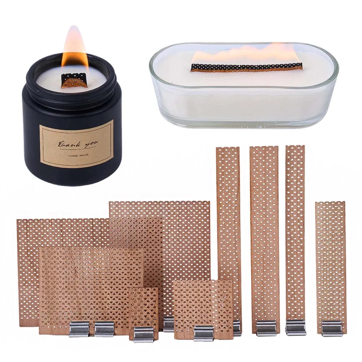 Mèches de bougies en bois sans fumée avec supports en fer