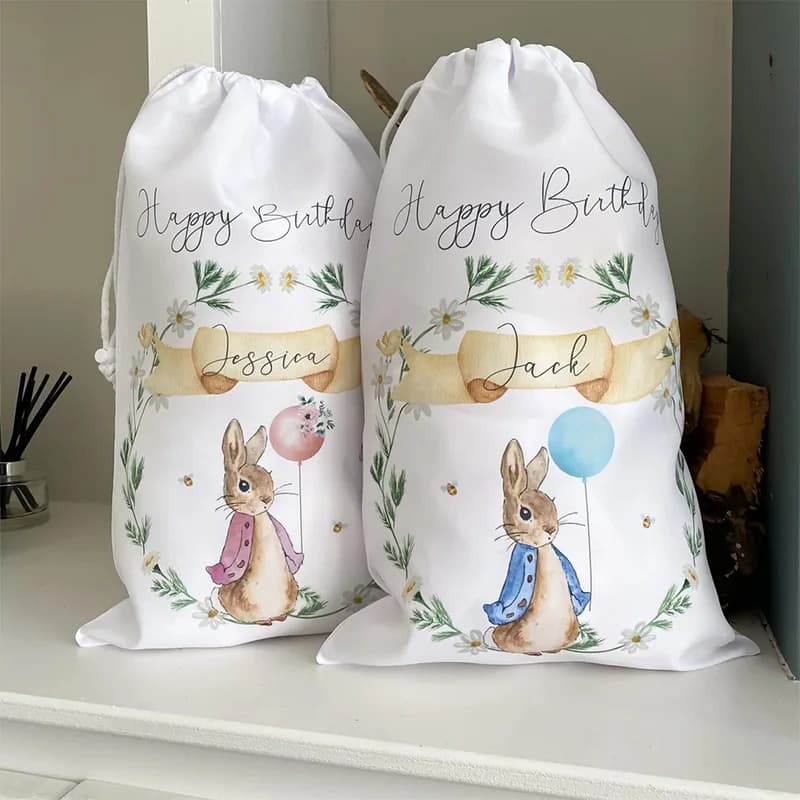 Sac cadeau lapin personnalisé pour enfants, sac à jouets pour enfants, décoration de fête d'anniversaire, garçon, fille, 1er, 2e, merveilleuse, 4e, inspectés, 6e anniversaire