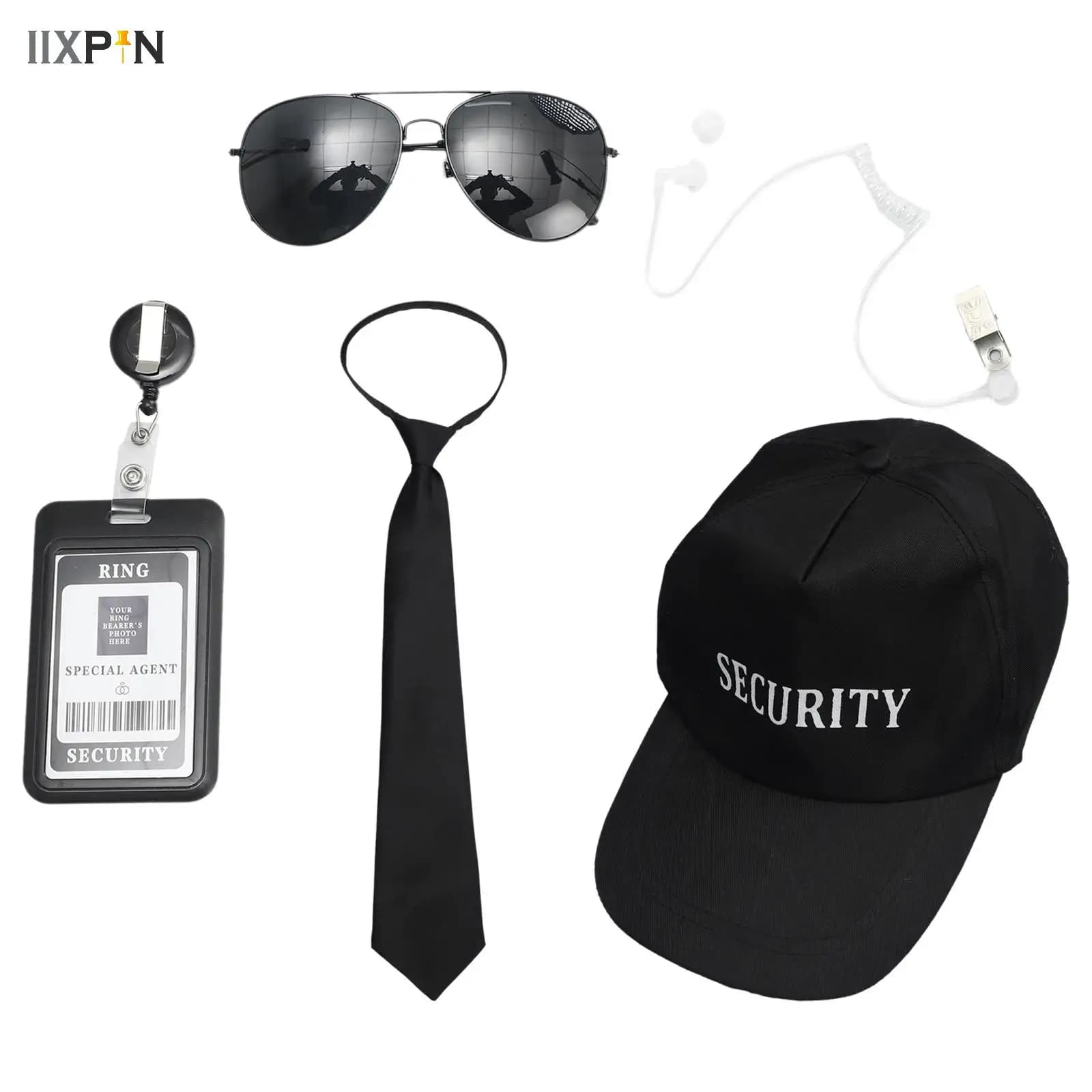 Ensemble d'accessoires d'agent, bouchons d'oreilles, marque de travail, lunettes, chapeau, Costume de Service de sécurité secrète pour adolescents et adultes, fête de jeu Cosplay