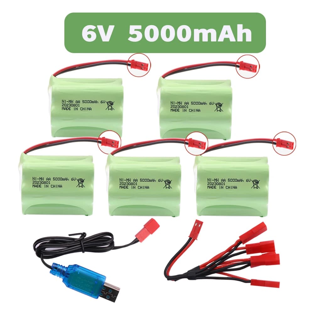 Batterie NI-laissée aste pour voitures RC, Robots, Réservoirs, Pistolet, Pièces de bateaux, Prise JST, AA, 6V, 5000mAh, 2400mAh