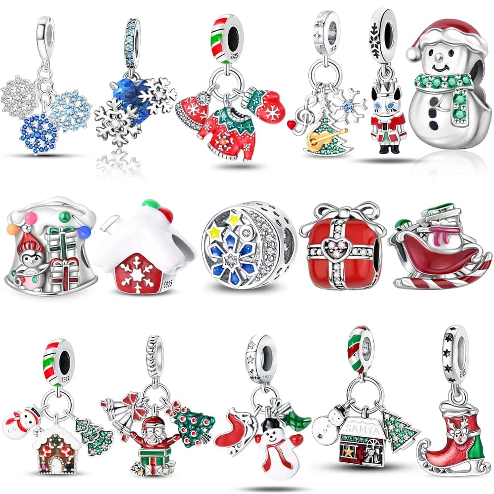 Bonhomme de neige Original bleu flocon de neige rouge cadeau arbre de noël patins à roulettes breloques perles idéal pour Bracelet 925 argent femmes accessoire de bricolage