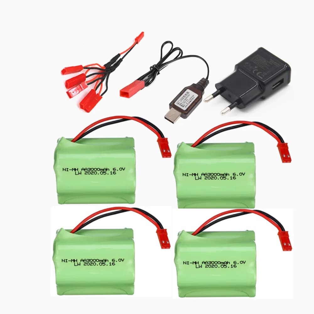 Batterie NiMH 6V 3000mah et chargeur jst 6v Rechargeable pour jouets Rc, voitures, chars, camions, Robots, bateaux, armes, AA 6v 2400mah