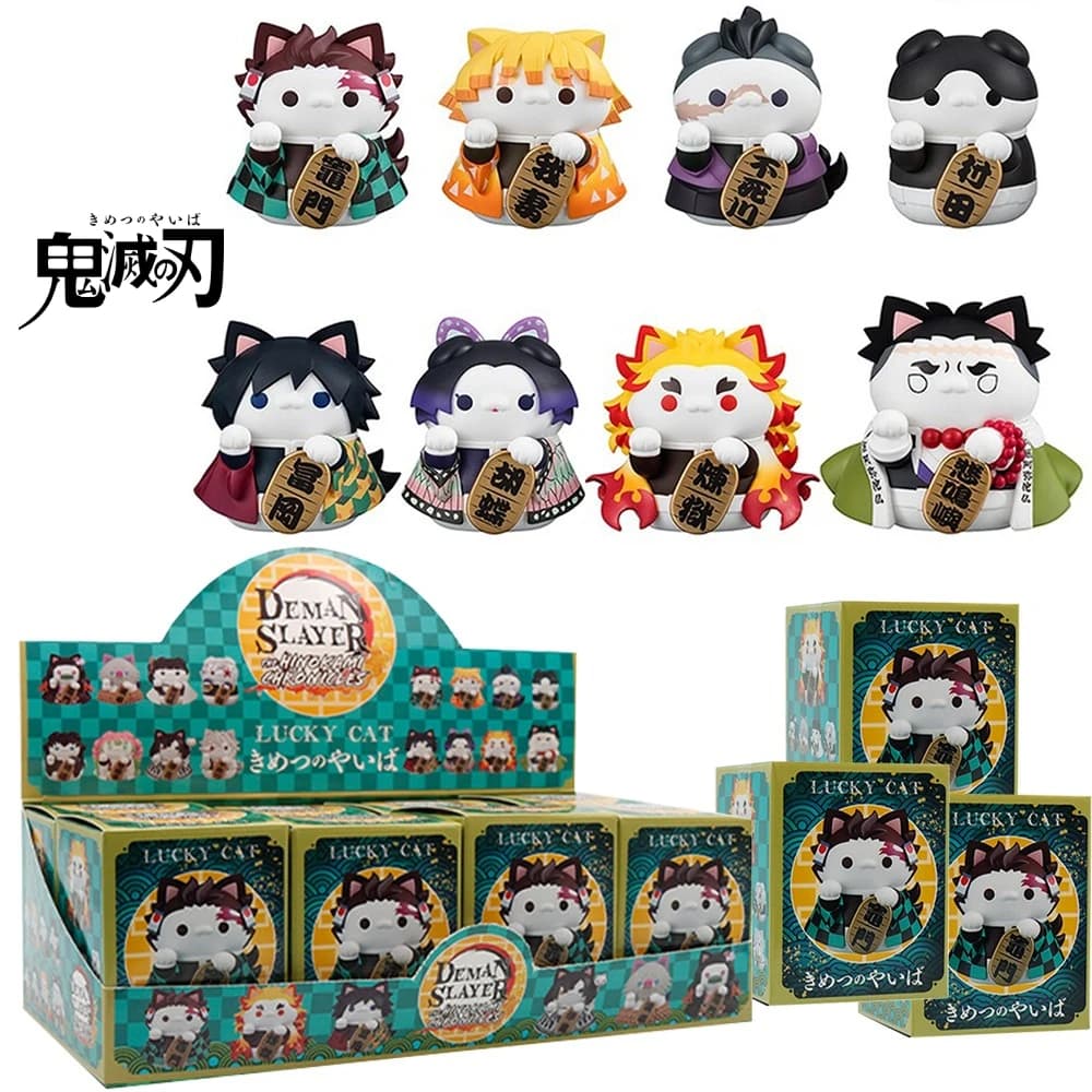Demon Slayer Kimetsu no Yaiba Mega Cat Project Fortune Cat Figure Set Q Version PVC Collectible Model Toy