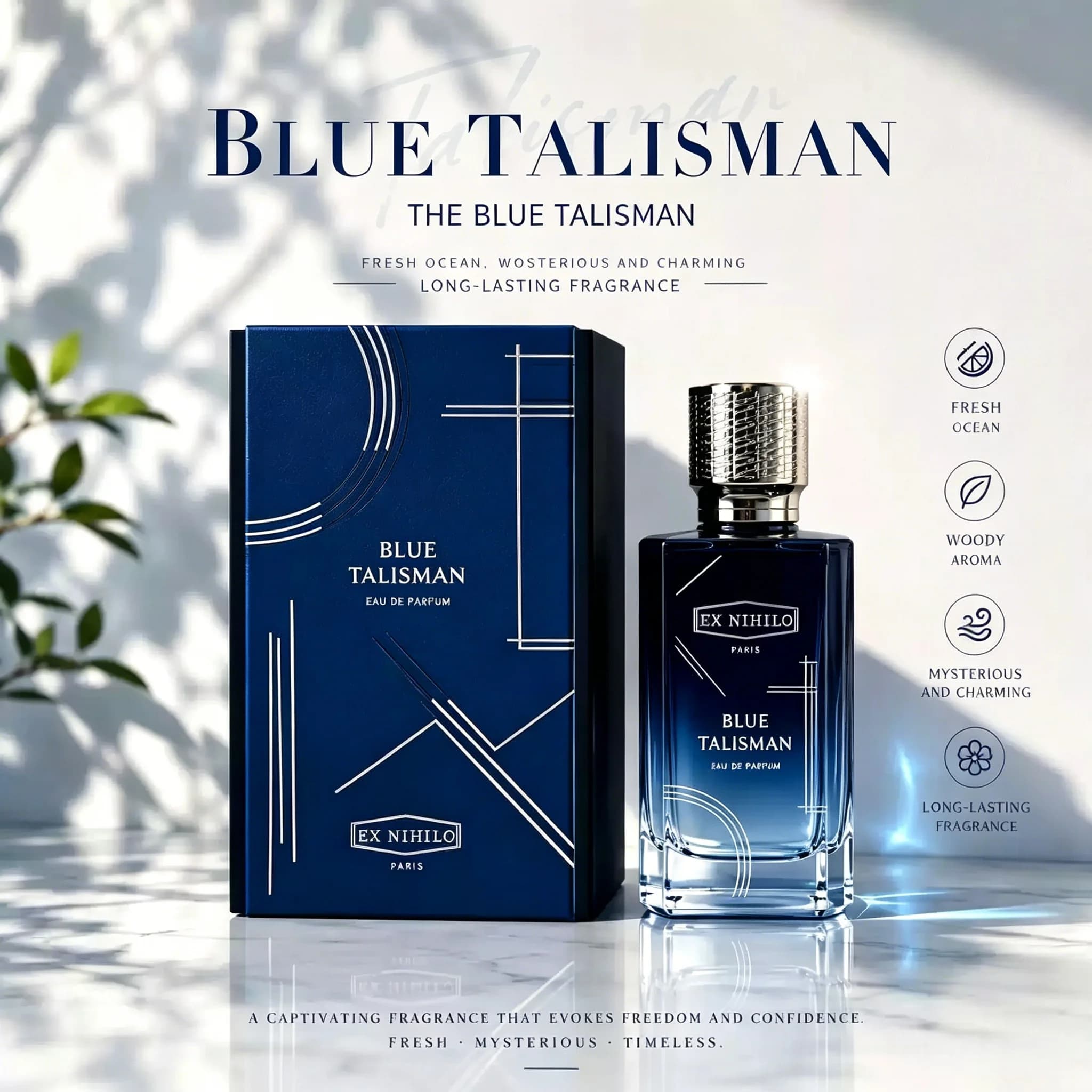 Cologne Blue Talisman pour homme et femme, arôme frais océanique et boisé, charme mystérieux, parfum longue durée, eau de parfum en spray