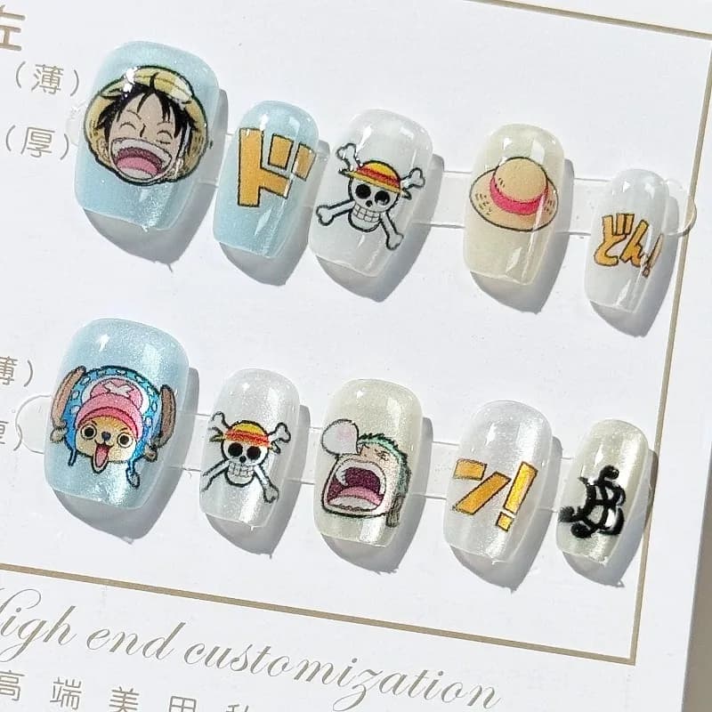 ONE PIECE Faux ongles à presser, style court, créatifs, à motifs de dessins animés, nouvelle mode, manucure exquise, longueur visible