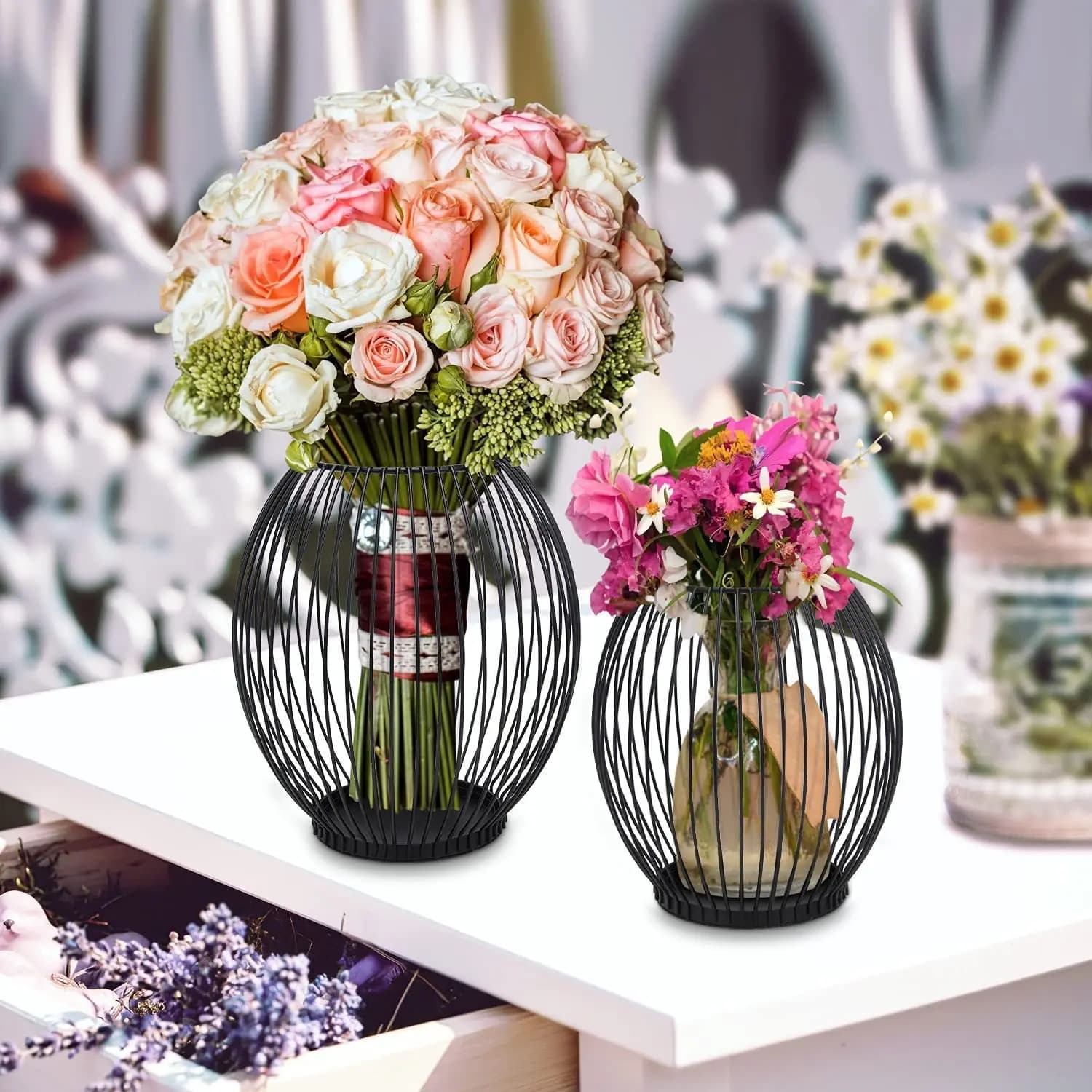 Porte-bougie Lanterne Noire Vintage en Fer, Ornement de Bougie Romantique, Accessoire de Photographie, Décoration de Table pour la Maison