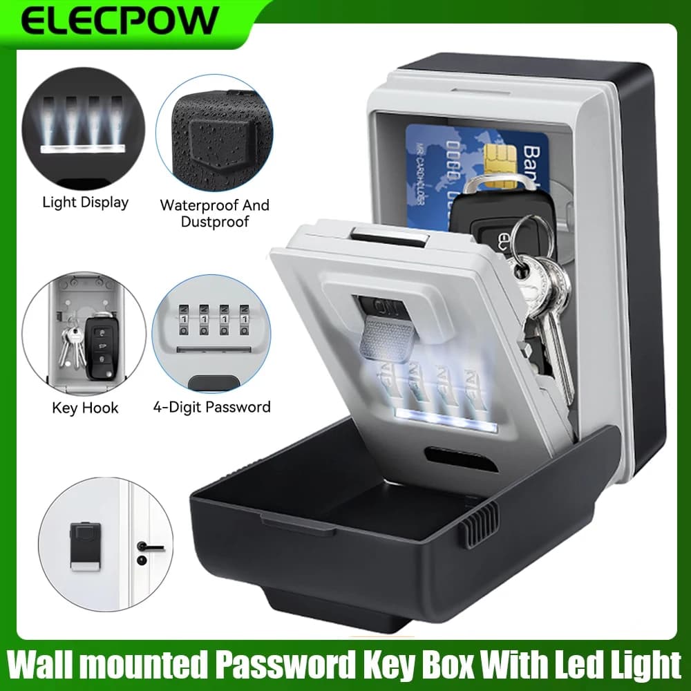 Münpow-Coffre-fort à mot de passe, boîte de rangement à serrure murale avec lumière LED et couvercle étanche, coffre-fort haute sécurité de grande capacité
