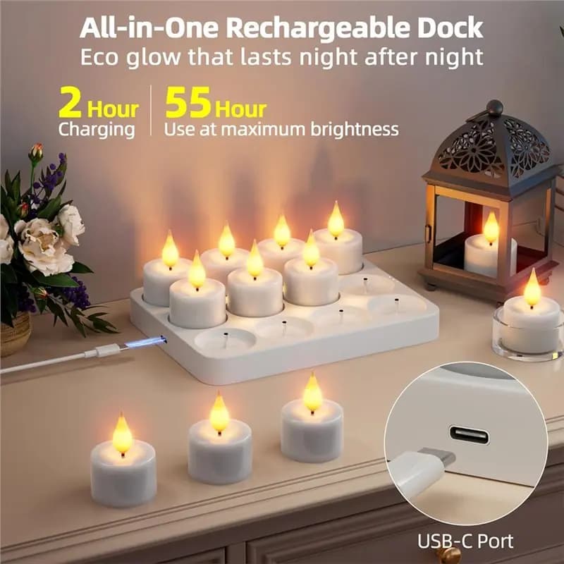 Bougies chauffe-plat LED rechargeables, faciles à utiliser, minuterie et Base de chargement pour la décoration