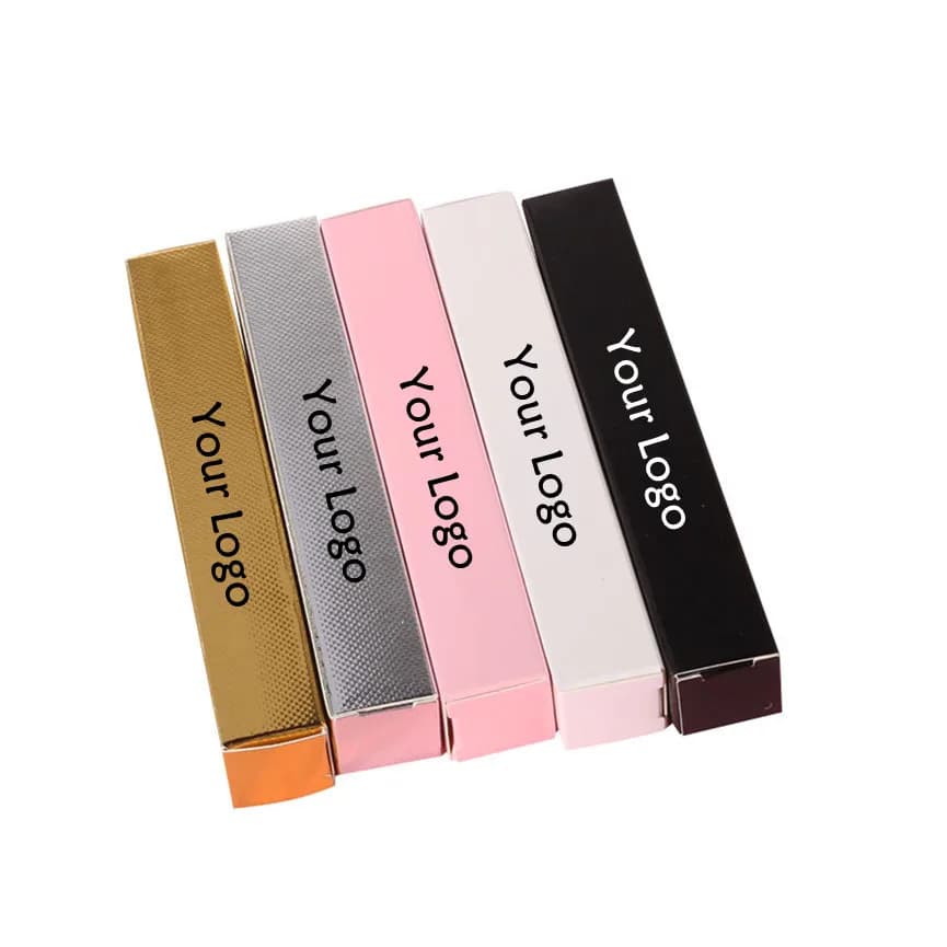 Boîtes d'emballage pour tubes de gloss à lèvres, logo personnalisé, boîte en papier de luxe rose pour rouge à lèvres liquide et mascara, 22*136mm, 50 pièces/lot, vente en gros