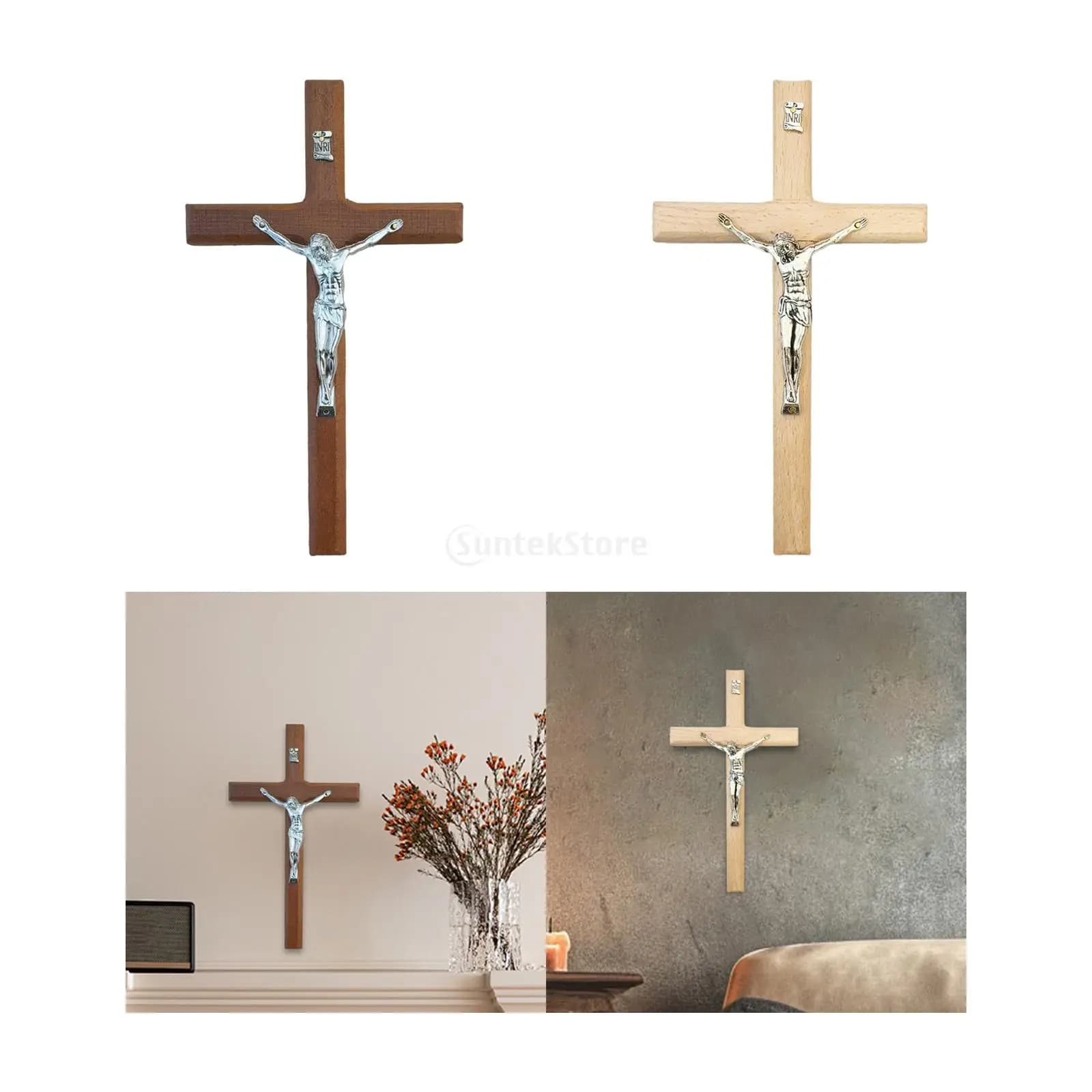 Crucifix mural croix cadeau bois croix décoration murale pour entrée noël pâques jésus Sculpture Figurine Collection chrétienne