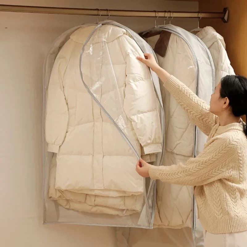 Sacs de rangement pour armoire, sac de compression d'air pour doudoune, sac suspendu avec fermeture éclair, housse anti-poussière pour vêtements, sac de rangement pour vêtements, gain de place