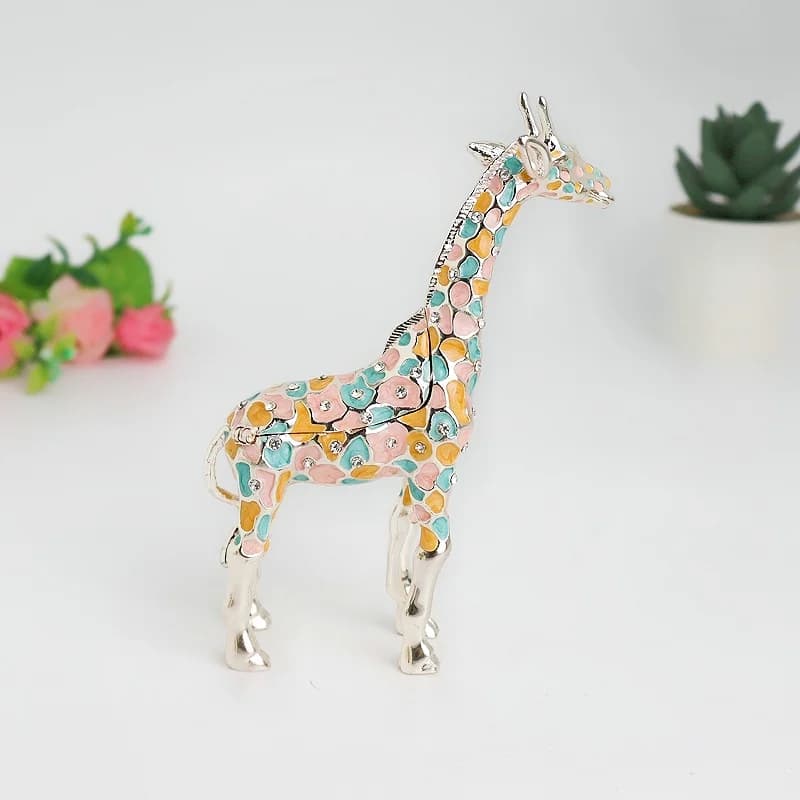SHINNYGIFTS Boîte à bijoux girafe en émail et étain faite à la main, ornement de décoration de bureau