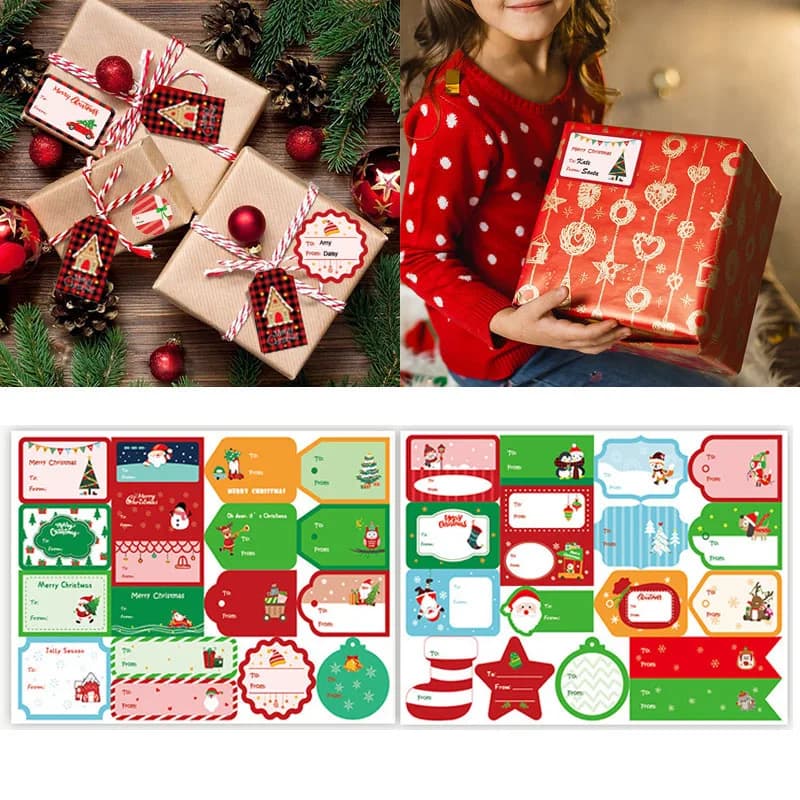 Autocollants d'étiquette de nom de cadeau de joyeux Noël