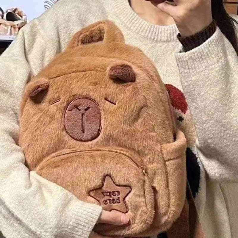 Kawaii Capybara sac à dos en peluche pour femmes polyvalent dessin animé drôle Capibala sac à bandoulière aLrge capacité sac fourre-tout