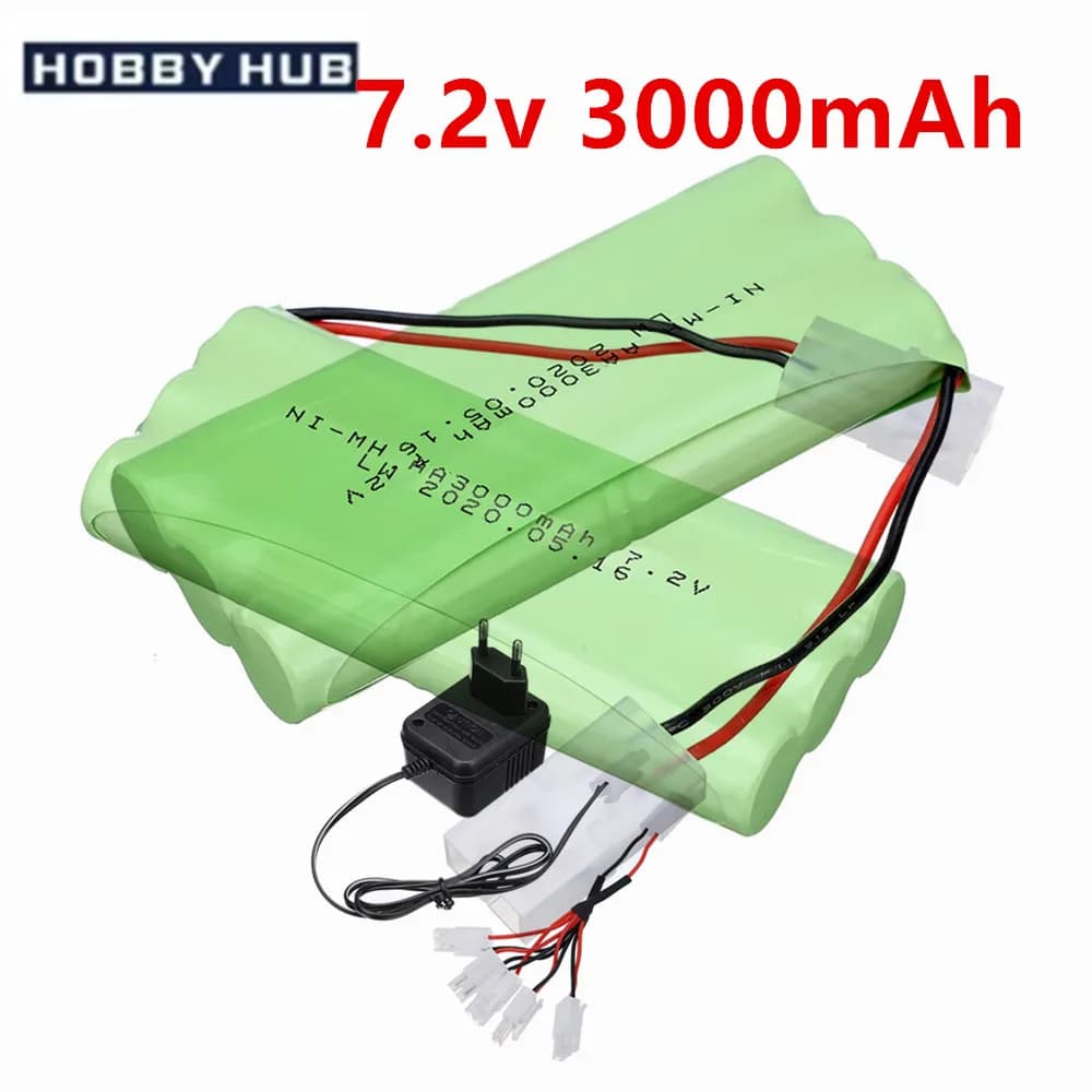 Batterie NiMH rechargeable AA 7.2v 3000mAh + chargeur 7.2v pour voitures RC, robots, chars, armes, bateaux, jouets, accessoires