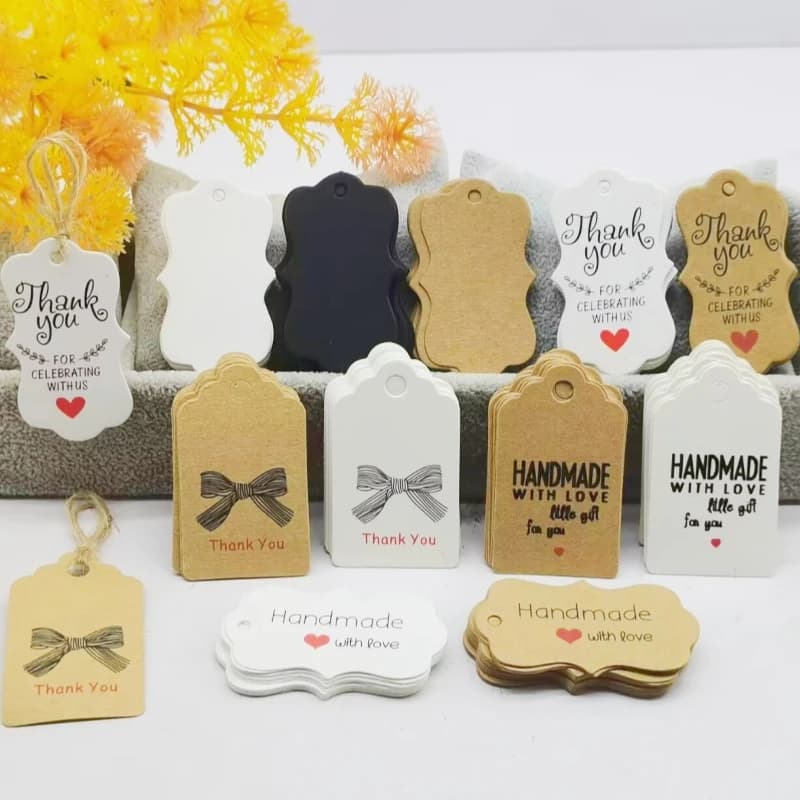 Étiquettes de remerciement pour cadeaux 3x5cm 100TAG+20M STIRNG - Joyeux Noël
