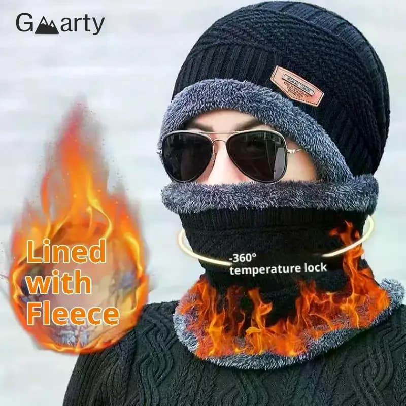 1 ensemble hiver chaud chapeau écharpe ensemble pour hommes femmes en plein air épaissi cyclisme chapeaux écharpe mode coupe-vent résistant au froid écharpe casquette