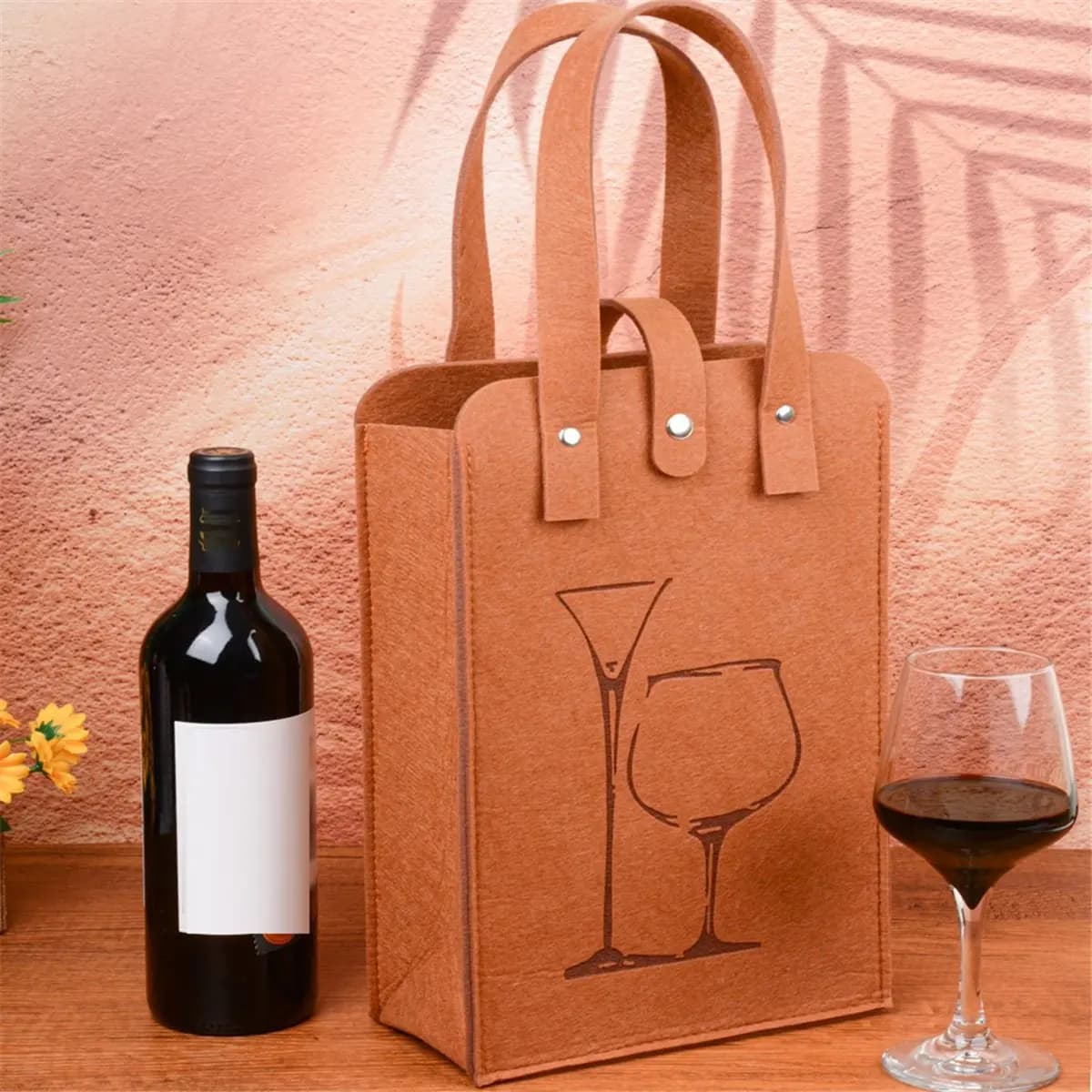 Sac fourre-tout portatif de bouteille de feutre de Double couche de cadeaux de noël créatifs, sac isotherme de vin isolé, sac de vin de voyage pour les amateurs de vin