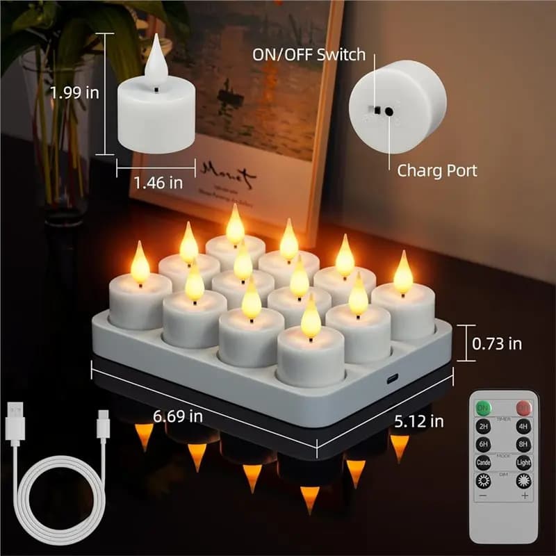 Bougies chauffe-plat LED rechargeables, faciles à utiliser, minuterie et Base de chargement pour la décoration