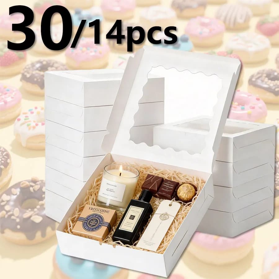 14 boîtes à gâteaux en papier kraft blanc avec fenêtre transparente, 7,1x7,1x2,5 pouces, boîtes d'emballage carrées robustes pour mariage, anniversaire