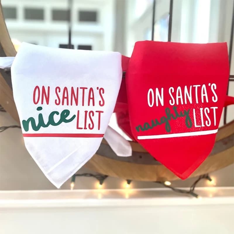 Santa Naughty Nice List Pet, Chien, Chat, Garçon, Fille, Bandana, Joyeux Noël, Veille, Décoration de vacances, Cadeau, Photo Props
