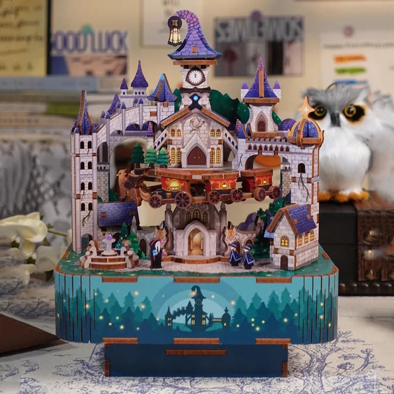 Boîte à musique château magique, liquidation, Kits de construction de maquettes en bois, puzzle 3D assemblé, peut bouger pour les amis, cadeaux d'anniversaire