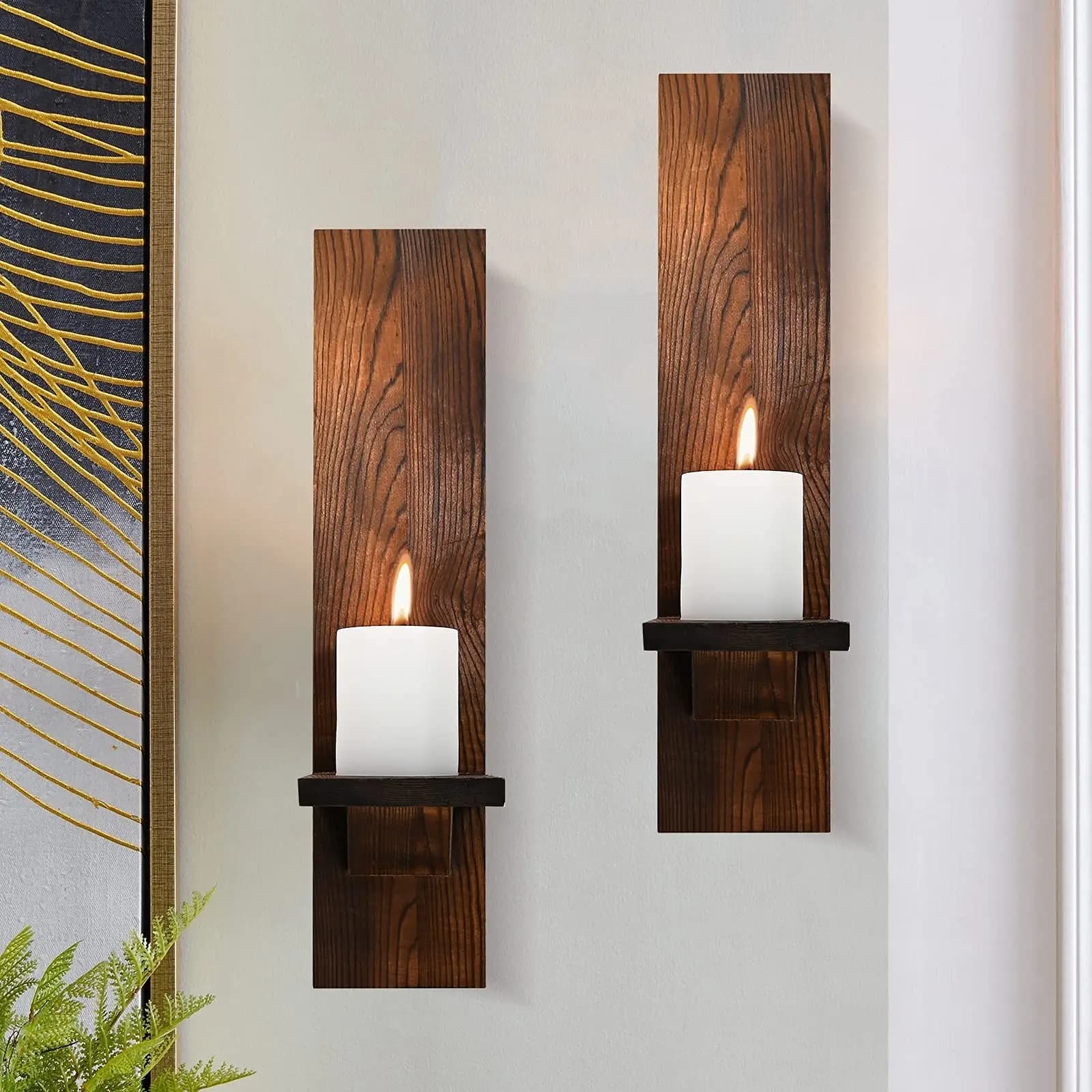 Ensemble de 2 appliques murales en bois, rustiques, pilier en bois, pour salon, bougeoirs muraux Vintage