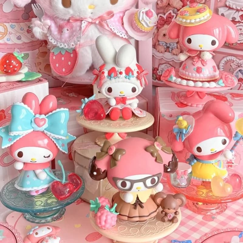 My Melody Afternoon Tea Series Mysterious Blind Box, Figurines d'action à la mode, Poupées modèles mignonnes, Ornements ChimToys, Cadeau