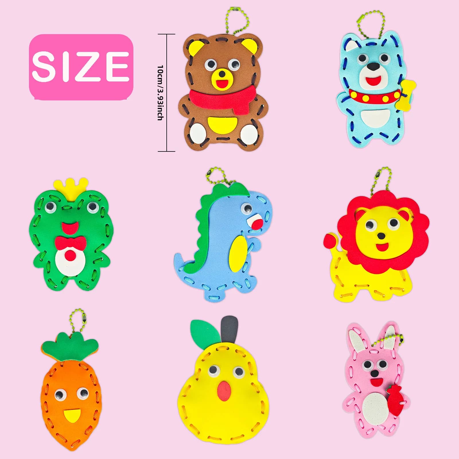 Kit de couture animaux mignons sans désordre en EVA, 8 projets faciles pour débutants, apprendre à coudre, loisirs créatifs, garçons filles, pendentifs DIY, coudre et coller, cadeau animalier