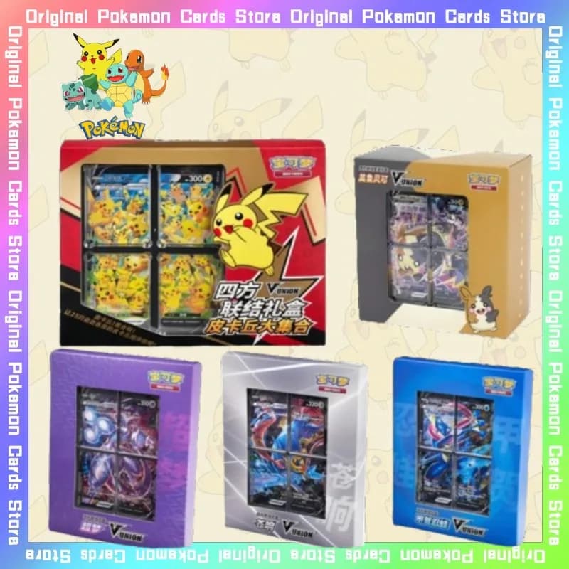 Véritable Original Pokemon PTCG Pikachu Morpeko Zacian Mewtwo V-UNION boîte-cadeau commerce Anime cartes de collection chinois simplifiées