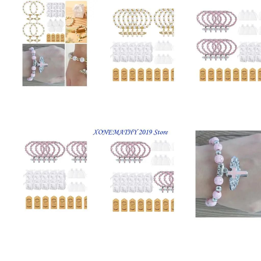 F42F Baby Shower Collection Baptême Bracelets à l'ange dans d'emballage élégant