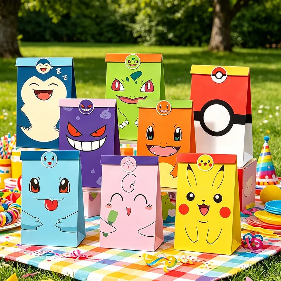Sacs cadeaux en papier Pokémon, cadeaux d'anniversaire pour enfants, sacs à bonbons, sacs surprises, décorations de fête, récompenses pour les enseignants