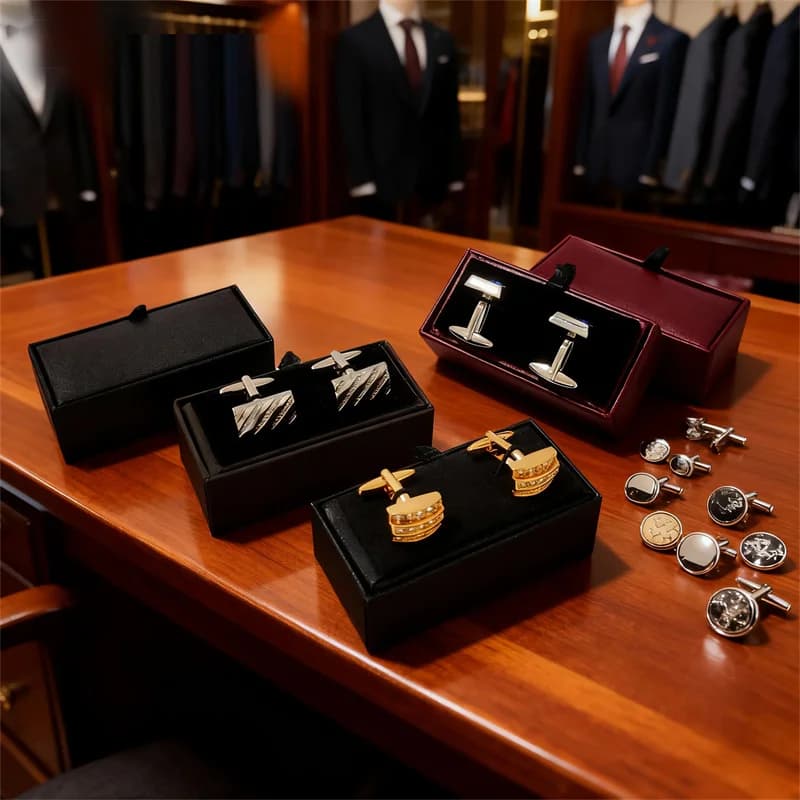 Vente en gros offre spéciale boutons de manchette boîte-cadeau Gemelos nouvelles boîtes de rangement bijoux boutons de manchette étui artisanat Badge boîte étui à bijoux