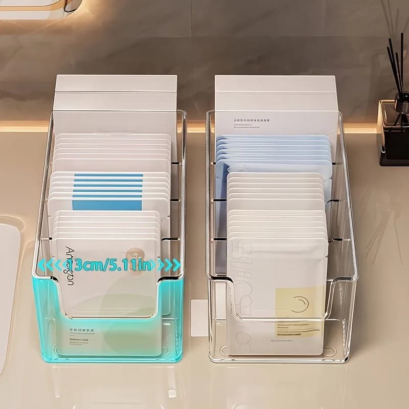Boîte de rangement transparente compartimentée pour masques faciaux, support de rangement pour cosmétiques et produits de soin de la peau