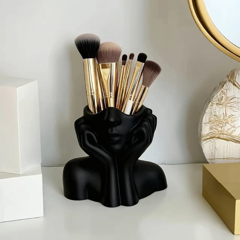Porte-brosse de maquillage en forme de visage, boîte de rangement Portable, boîte de rangement de maquillage de beauté, conception de visage féminin/femme légère