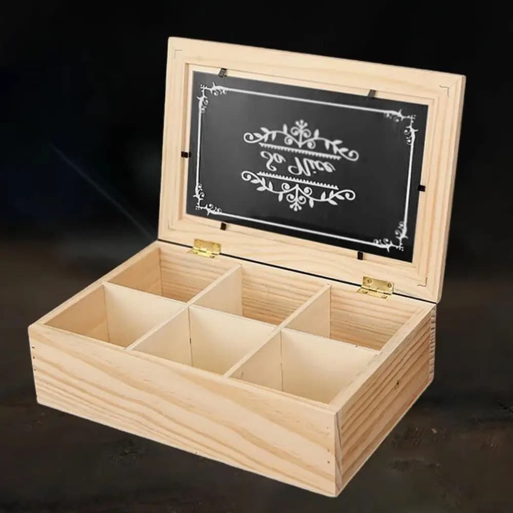 Boîte à thé en bois de haute qualité à 6 compartiments, anti-poussière, gain de place, organisateur de bureau multifonctionnel, support pour sachets de thé fait main, cuisine