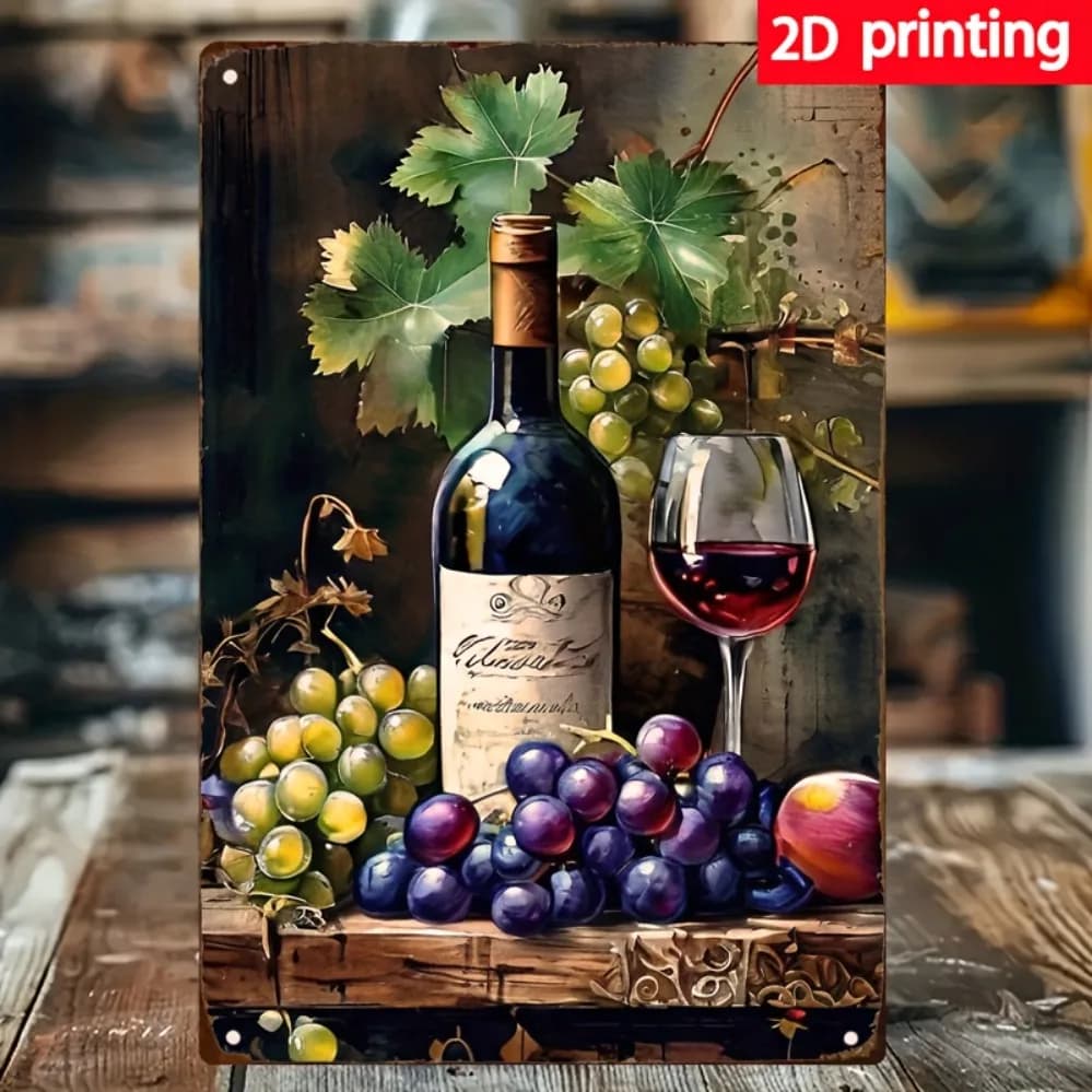 Décoration murale sur le thème du vin – adaptée à la maison, au bureau, au restaurant, à la cuisine et au jardin. | Illustration de bouteille de vin de raisin