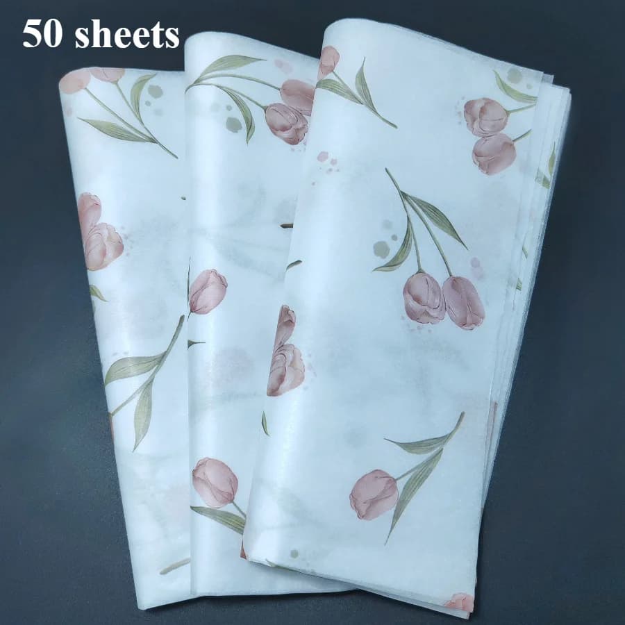 Emballage cadeau en papier fin à motif tulipe, pour l'artisanat de bricolage, idéal pour la saint-valentin, la fête des mères, cadeaux d'anniversaire, 50/10 pièces