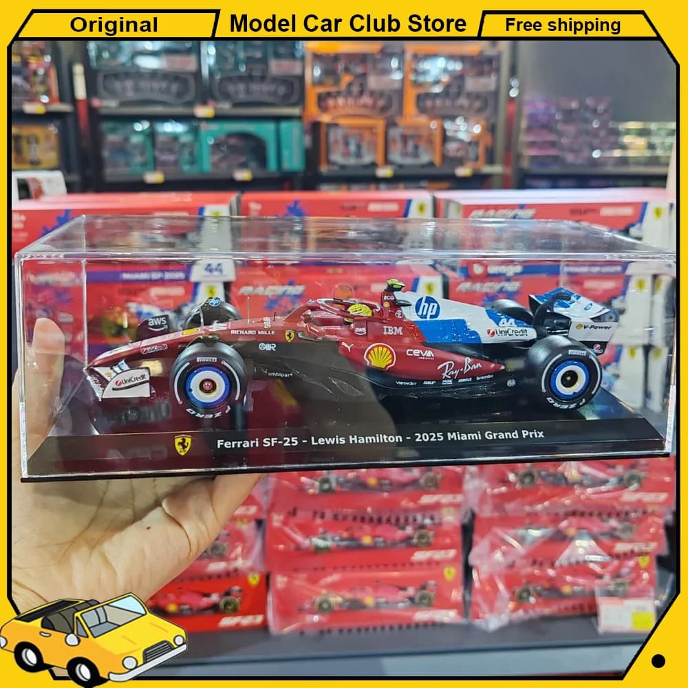 Bburago 1:24 Ferrari SF-25 44 # Modèle de voiture de course en alliage de Lewis Hamilton, Grand Prix de Miami 2025, collection de jouets de course automobile, cadeau