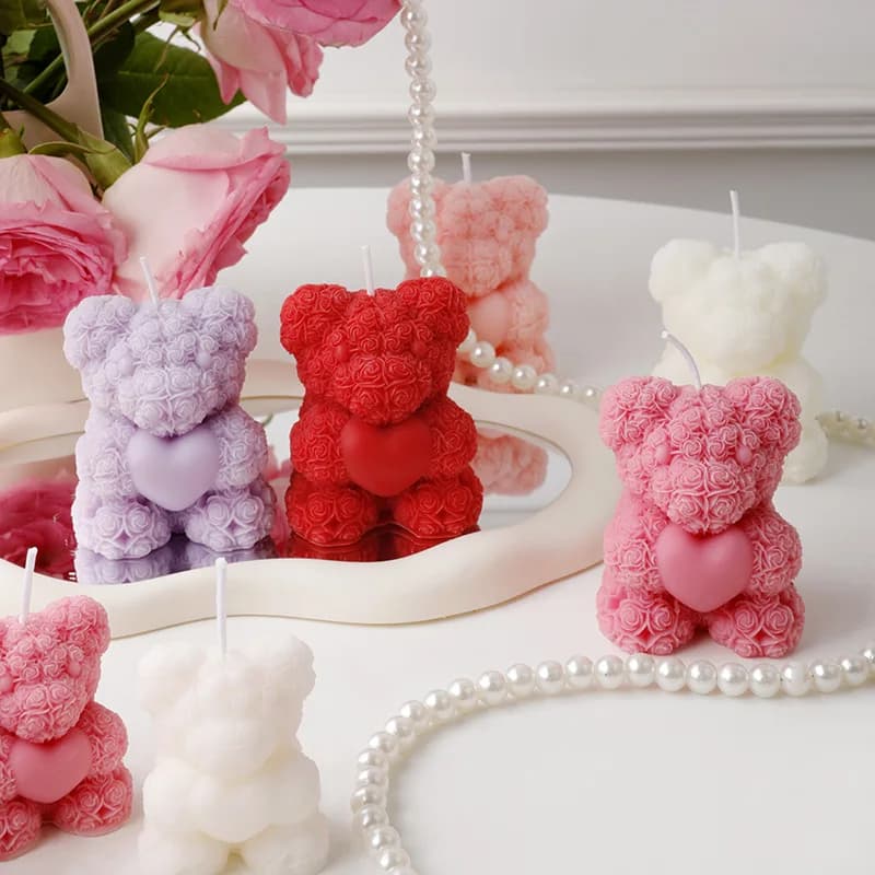 Bougies parfumées Rose Bear – Décorations mignonnes et cadeaux faits à la main pour femmes/amis