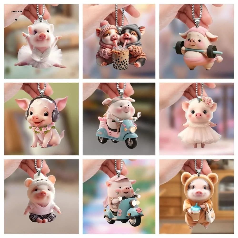 Accessoire de sac, porte-clés cochon 2D en acrylique, pendentif porte-clés tendance, forme cochon mignon, décoration de sac à dos, décoration de la maison